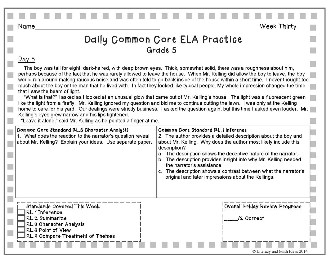 Grade 5 Daily Common Core Reading Practice Weeks 26-30