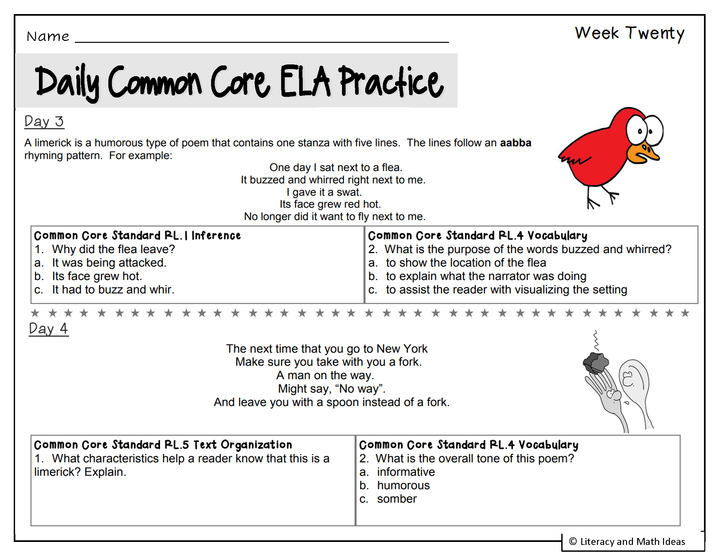 Grade 5 Daily Common Core Reading Practice Weeks 1-20