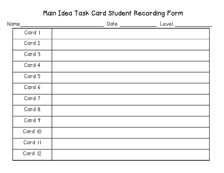 Main Idea Task Cards & Printable Reading (Levels A-I)