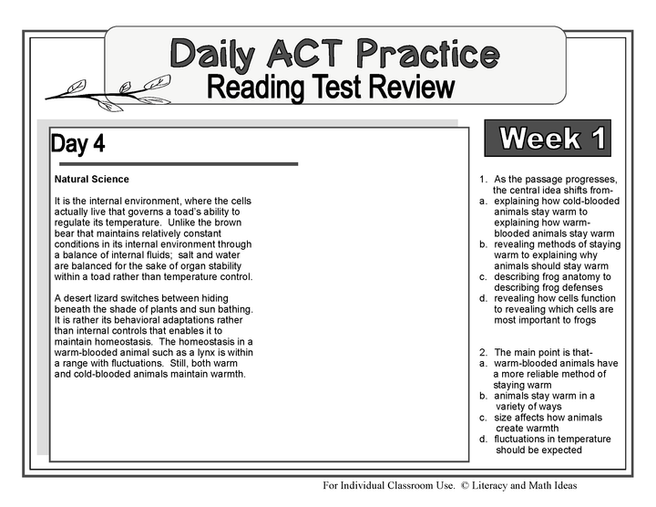 Daily ACT Reading Test Practice (Week 1)