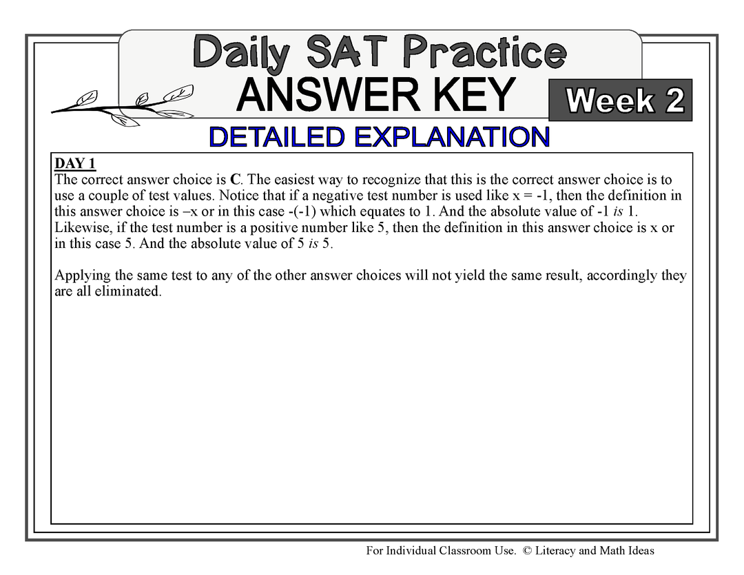 Daily SAT Math Practice Week 2: Absolute Value