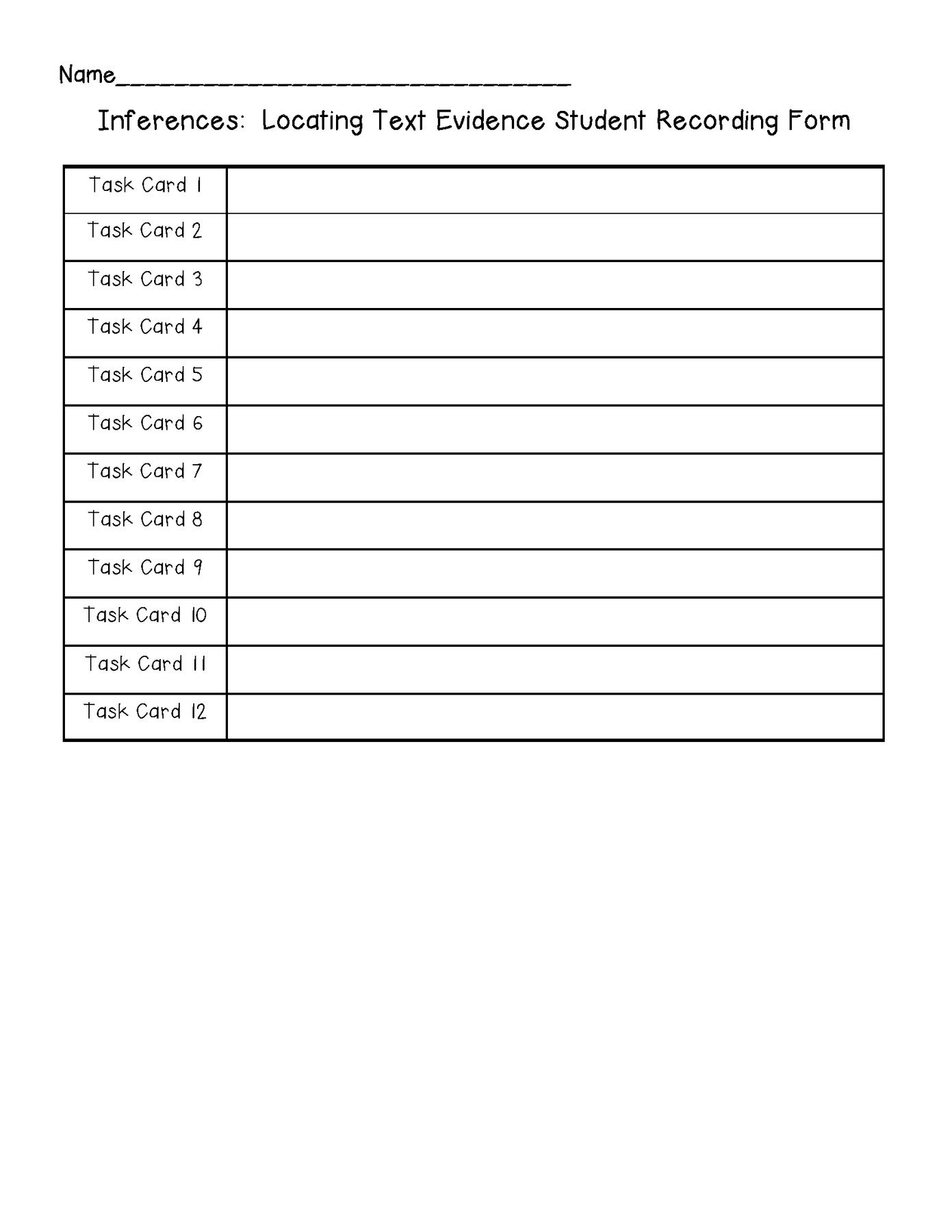 Inference Evidence Code Inference Task Cards: Locating Text Evidence – Literacy and Math Ideas