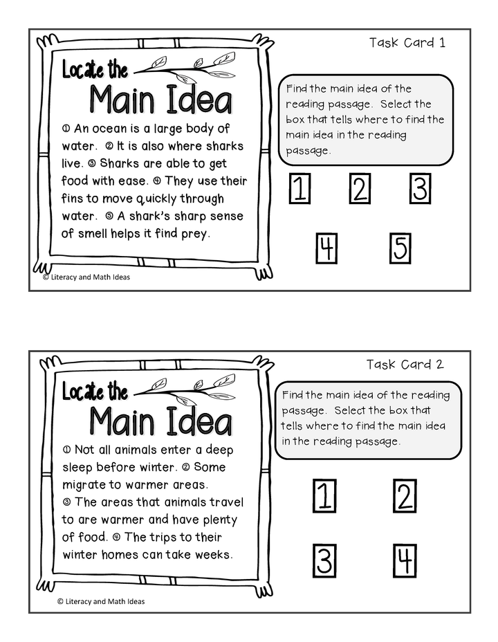 Locating the Main Idea Task Cards