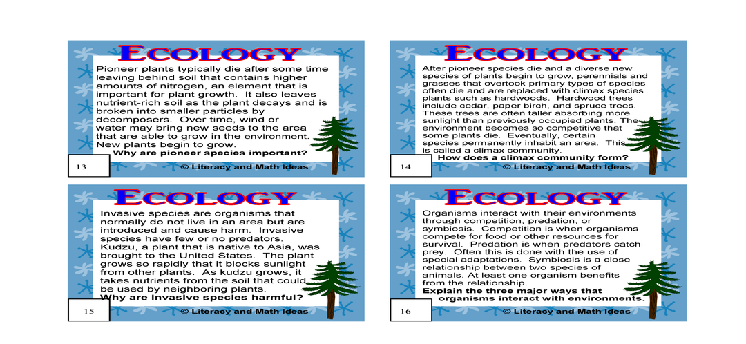 Ecology Task Cards – Literacy and Math Ideas