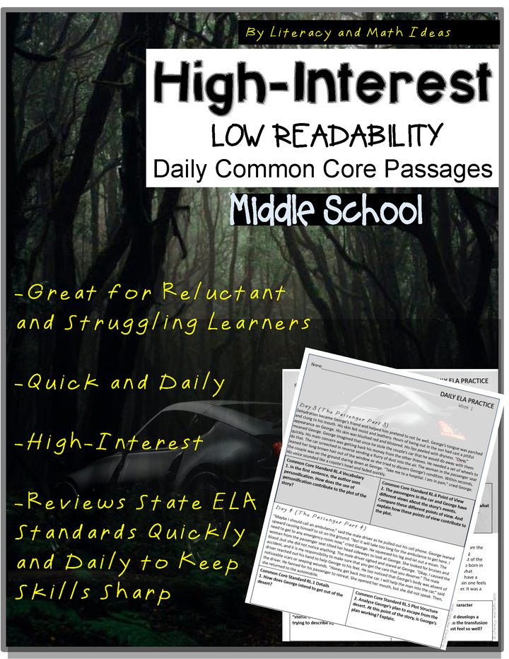 High Interest Low Readability Daily Common Core Weeks 1-4 (Middle School)