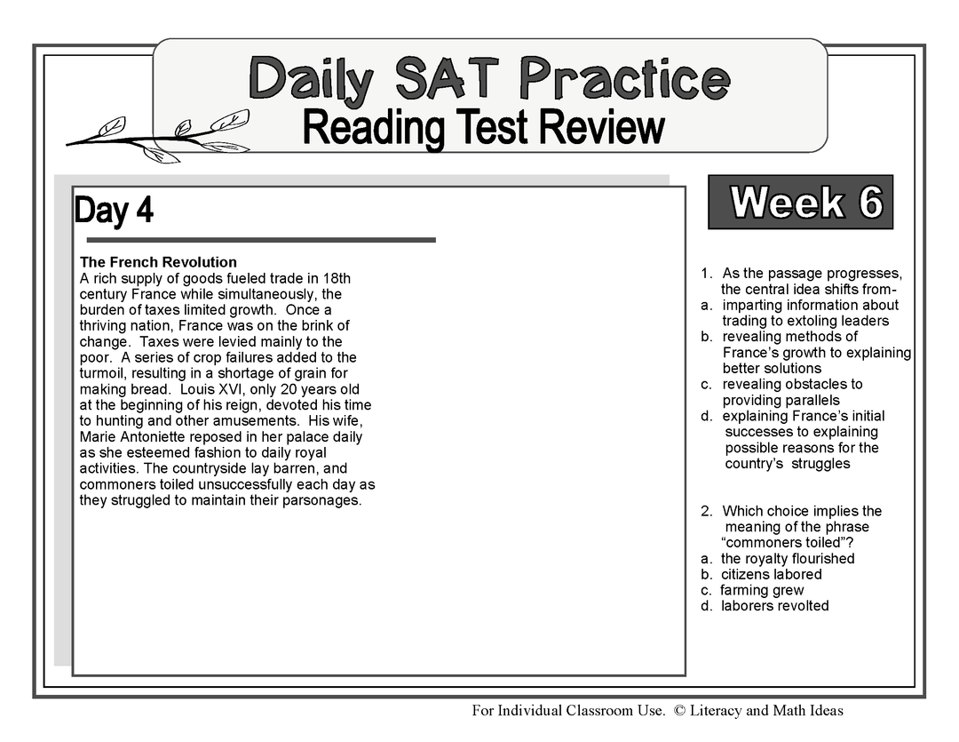Daily SAT Reading Practice Week 6
