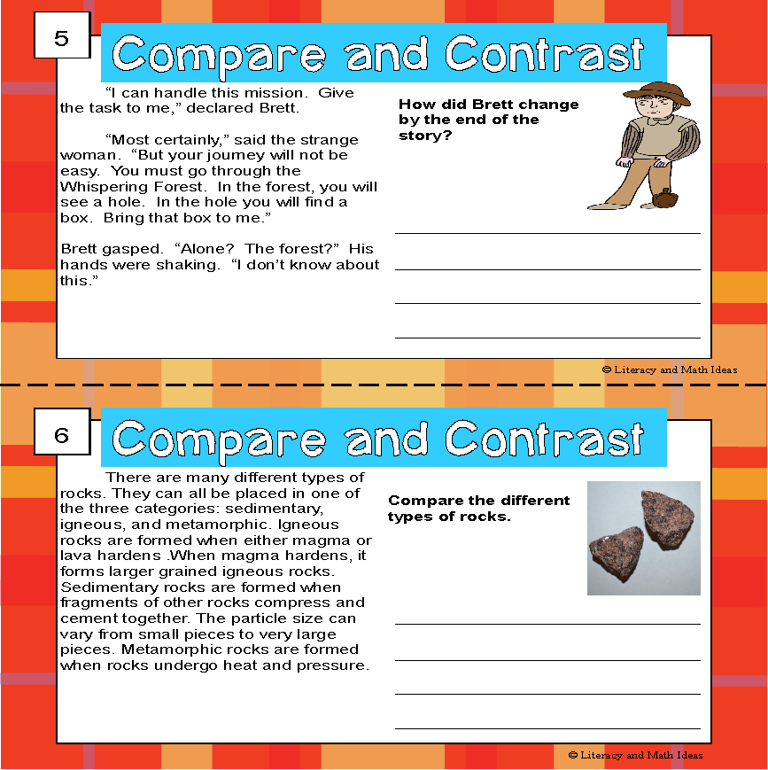 Comparison Task Compare and Contrast Task Cards – Literacy and Math Ideas