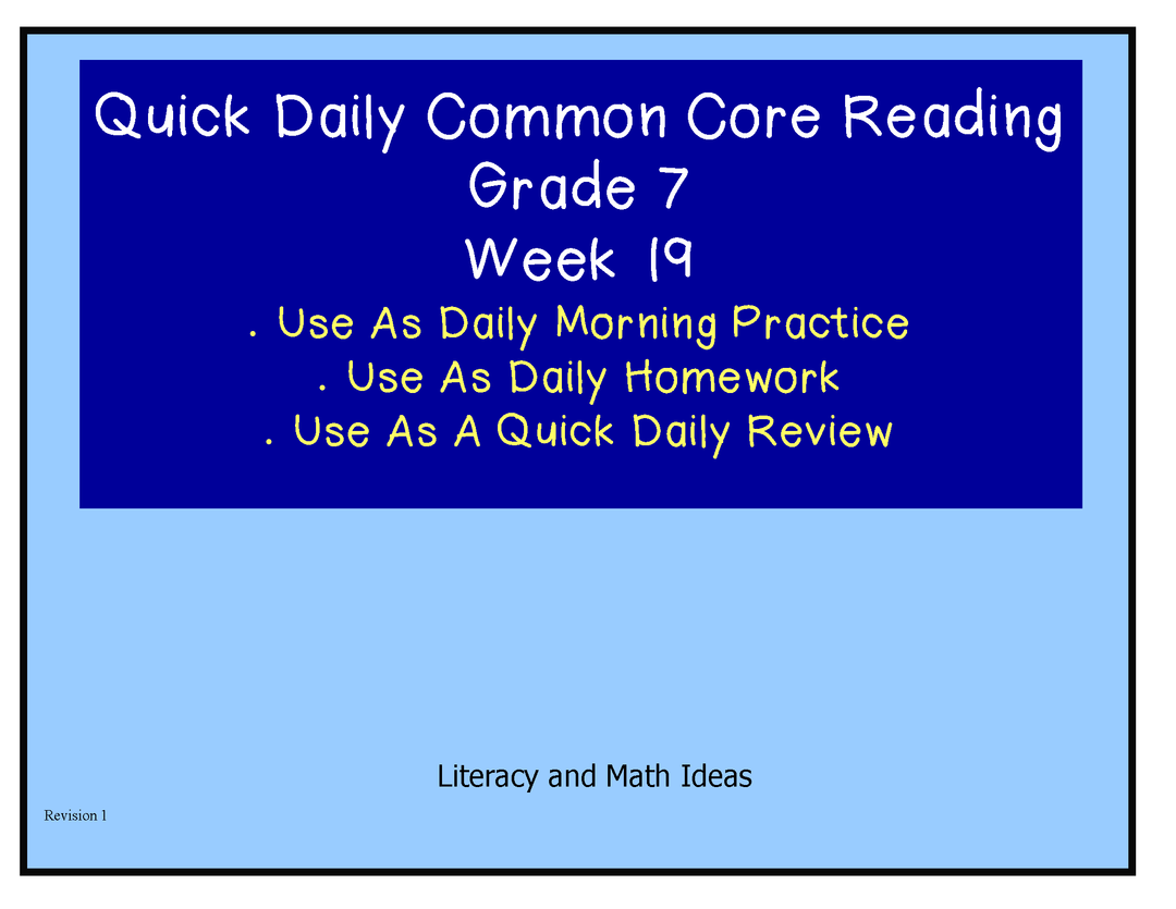 Grade 7 Daily Common Core Reading Practice Week 19