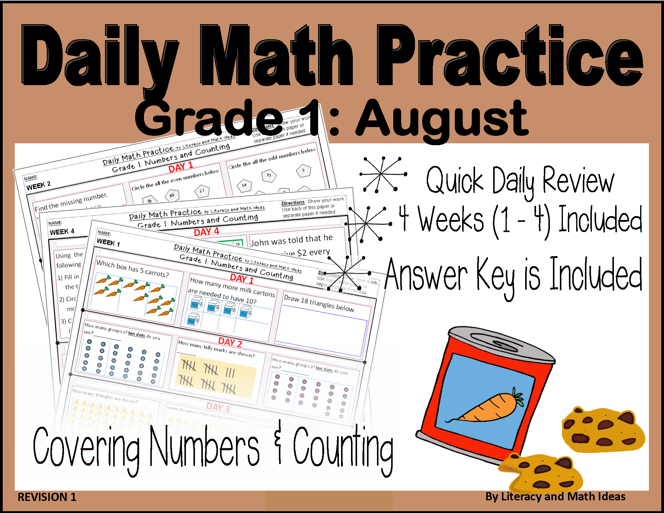 Daily Math Practice (Grade 1) August – Literacy and Math Ideas
