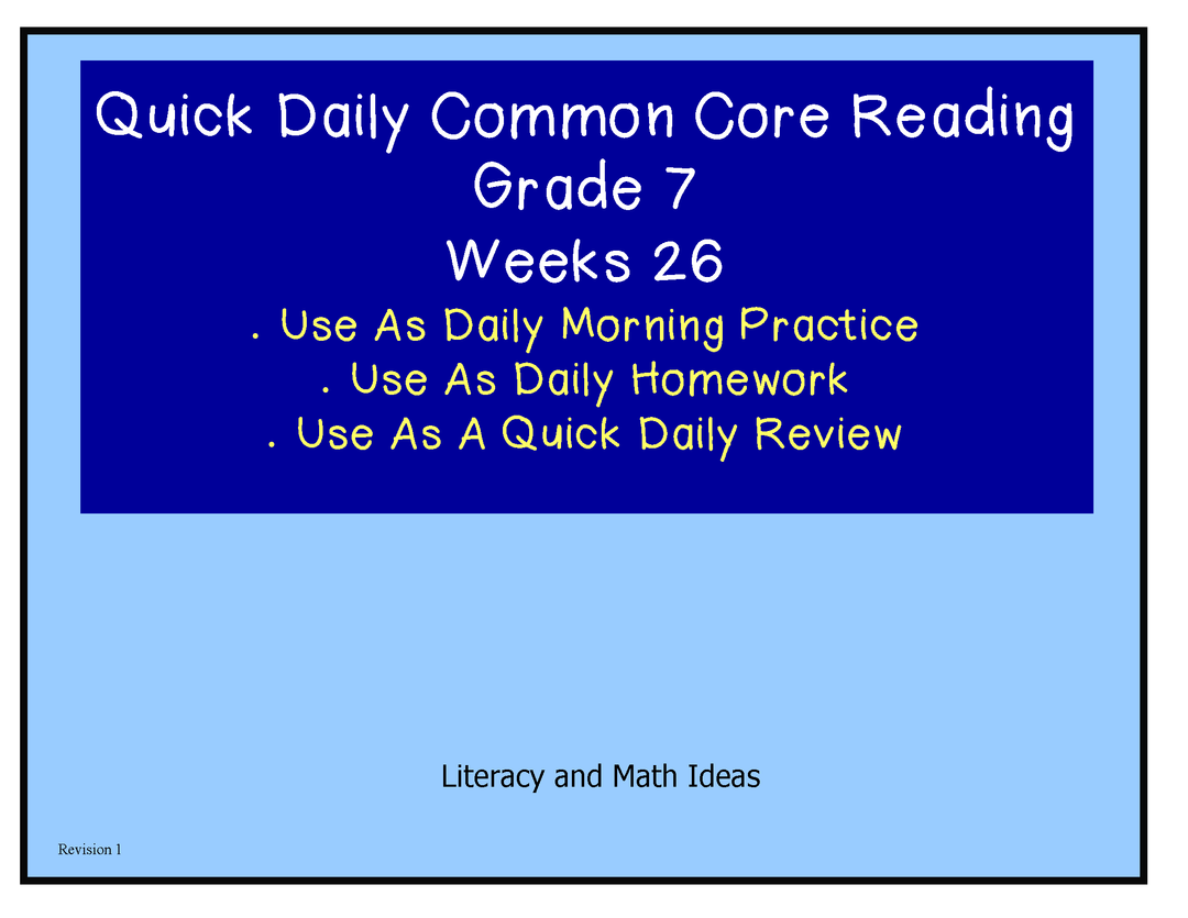 Grade 7 Daily Common Core Reading Practice Week 26