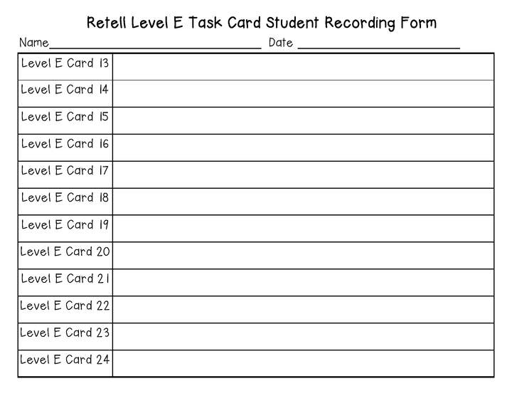 Retell Task Cards: Guided Reading Level E (Lexiles 150-179)