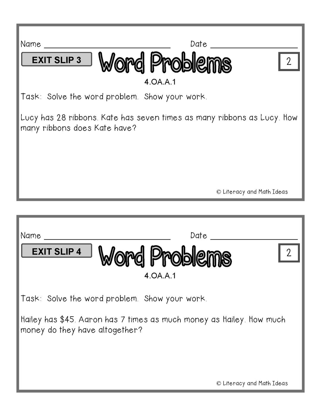 (Differentiated) Common Core Math Exit Slips 4.OA.A.1