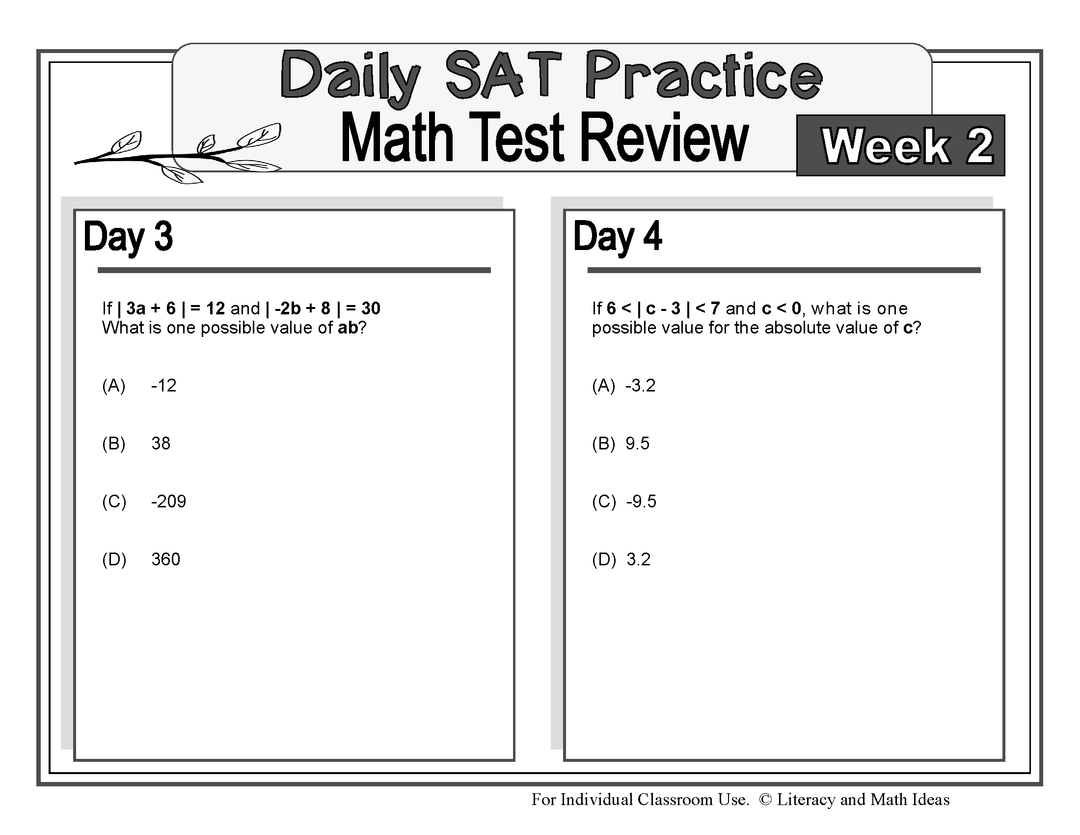 Daily SAT Math Practice Week 2: Absolute Value