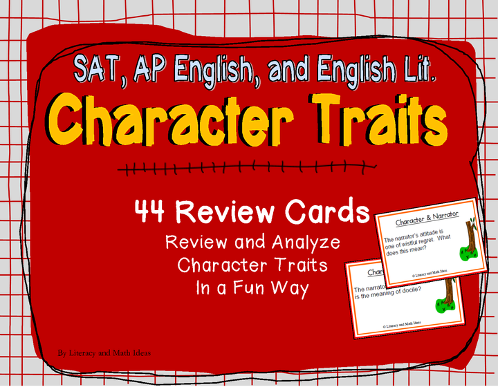 AP English, SAT Reading, English Literature: Character Traits Review Cards