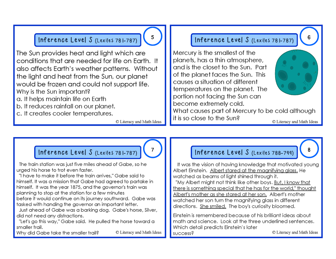 Inference Task Cards Lexile/Guided Reading Levels 775-886 (Levels S,T,U)