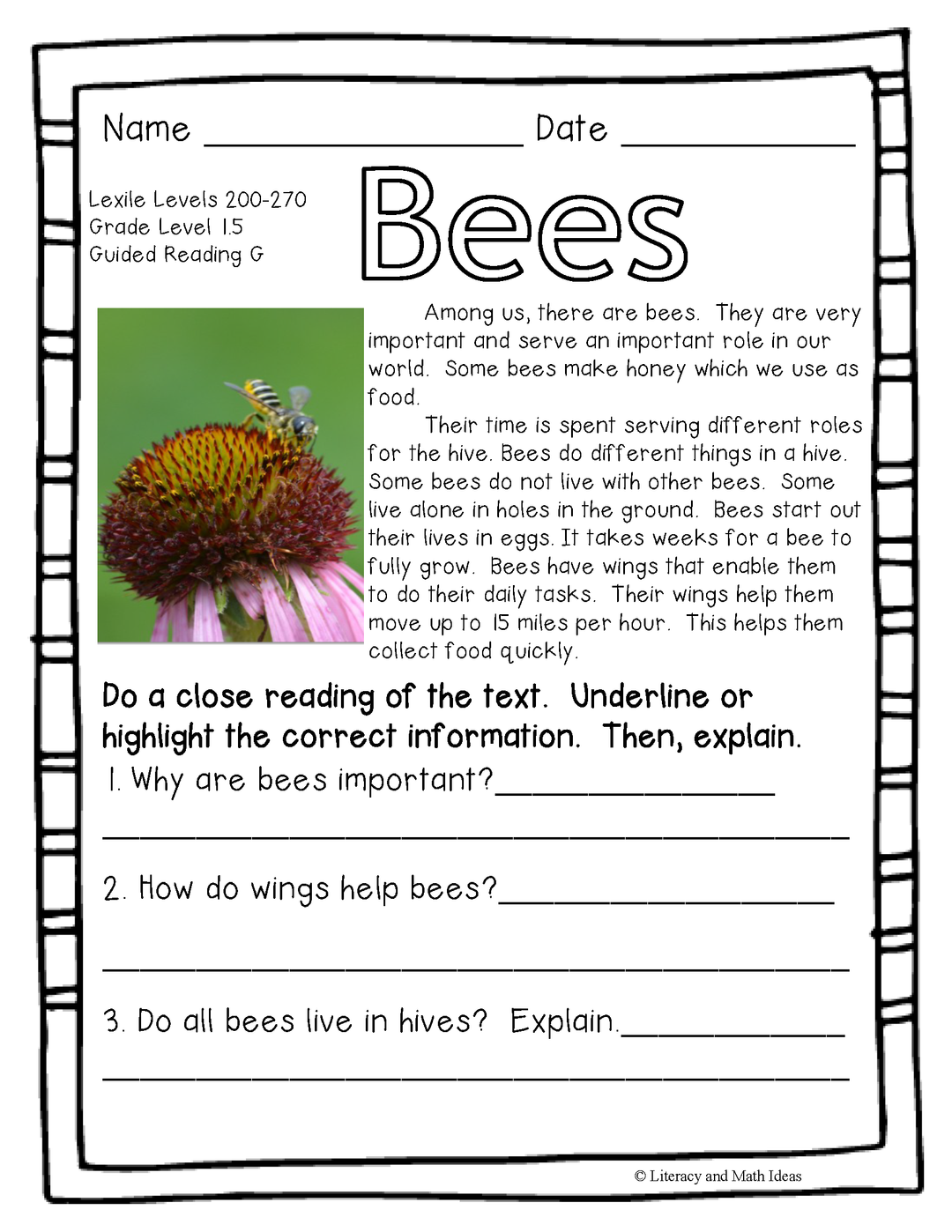 Animals) Leveled Passages Guided Reading Levels F,G,H (Lexiles 175-29 – Literacy and Math Ideas animals-leveled-passages-guided-reading-levels-f-g-h-lexiles-175-29-literacy-and-math-ideas