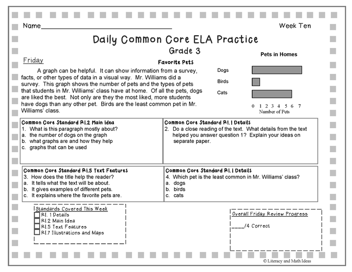Grade 3 Daily Common Core Reading Practice Weeks 6-10