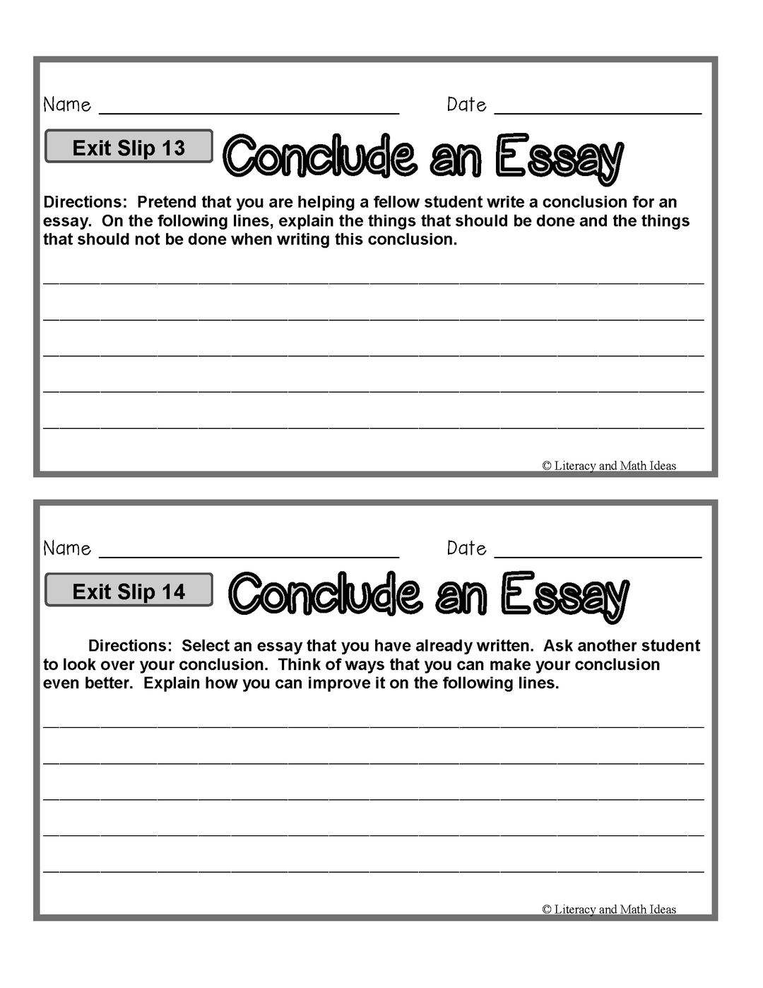 Expository/Informational Writing Exit Slips