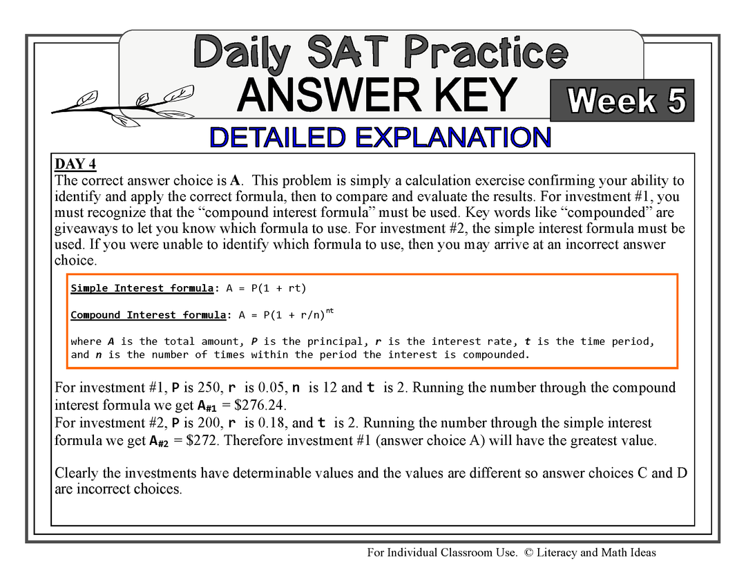 Daily SAT Math Practice Week 5: Simple Interest Compound Interest