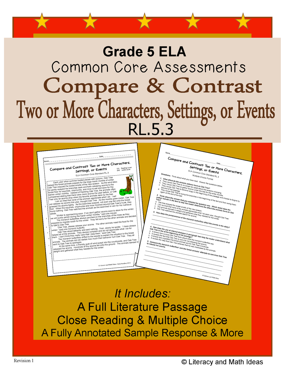 Grade 5 Common Core Assessments: Characters & Events RL.5.3