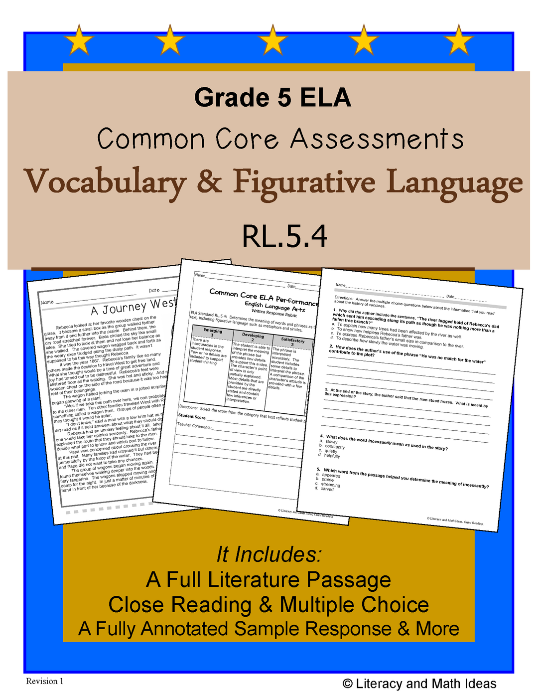 Grade 5 Common Core Assessments: Vocabulary and Figurative Language RL.5.4
