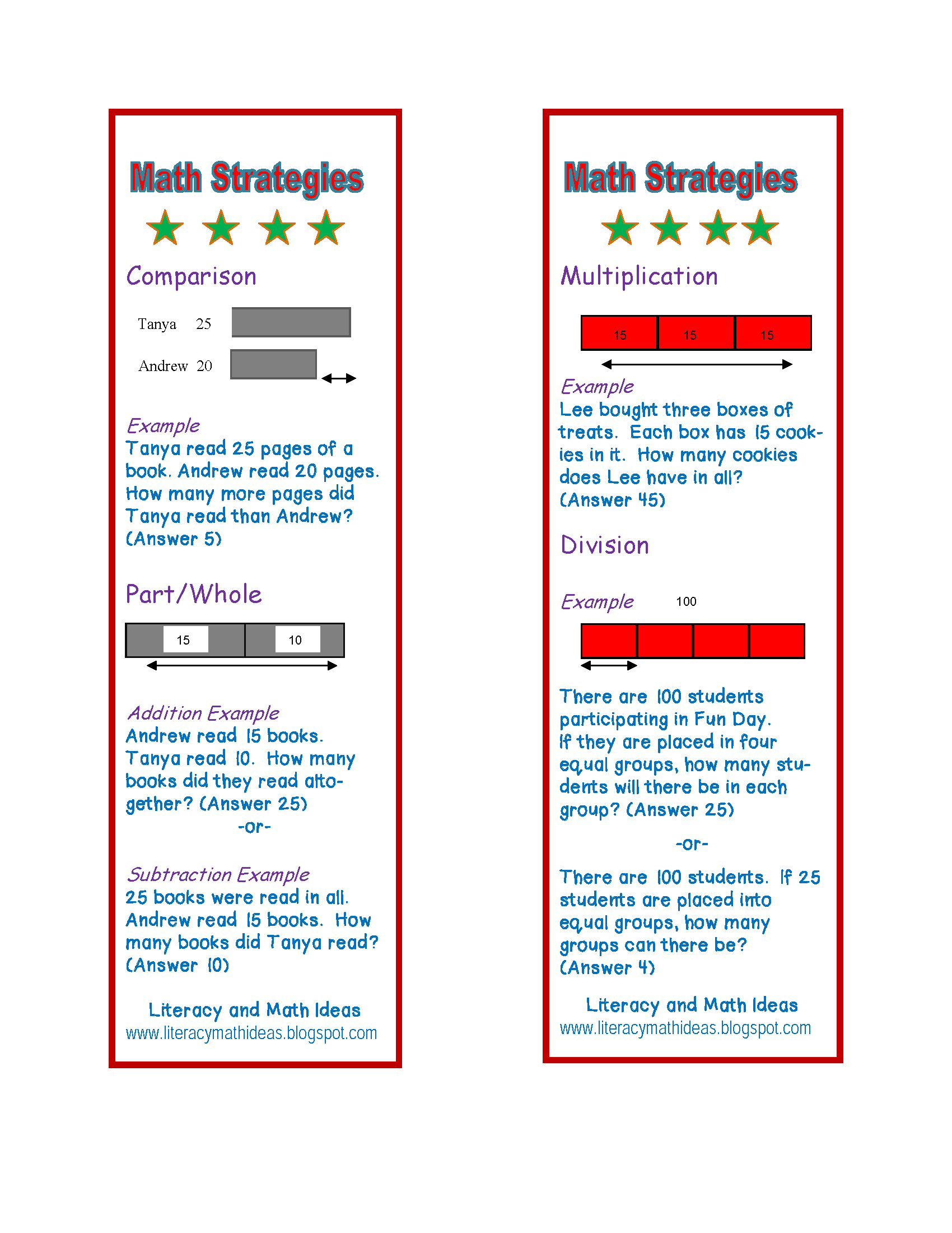 Free Math Word Problem Strategy Bookmarks – Literacy and Math Ideas