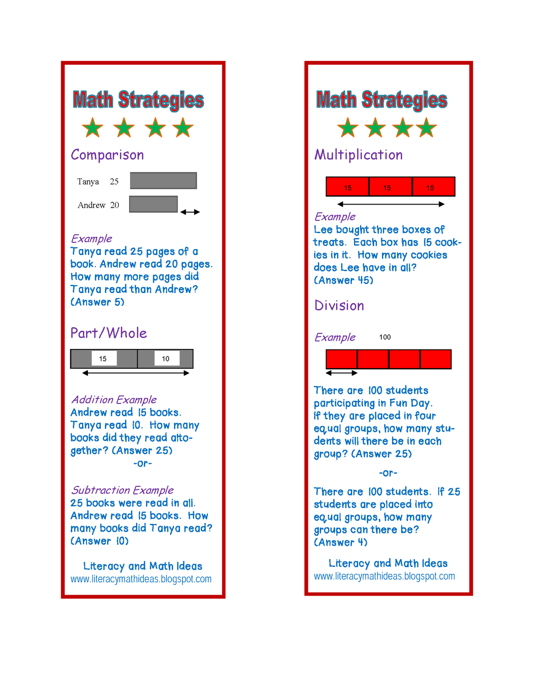 Free Math Word Problem Strategy Bookmarks