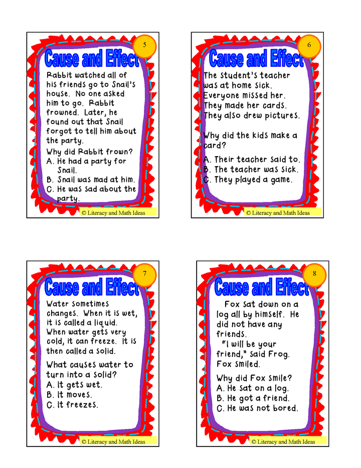 Cause and Effect Task Cards (Common Core RL.3 & RI.3)