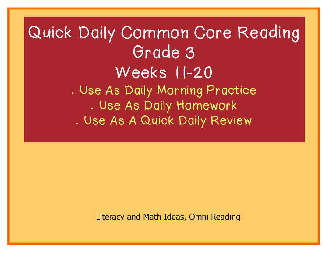 Grade 3 Daily Common Core Reading Practice Weeks 11-20