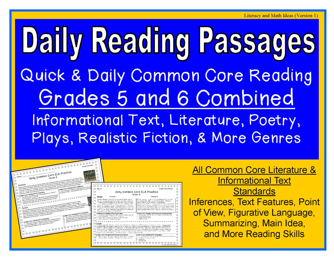 Daily Common Core Reading Grade 5 and Grade 6 Combined