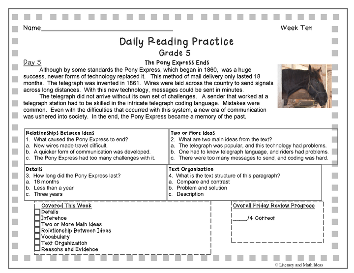 Grade 5 Daily Reading Practice (Weeks 1-10)