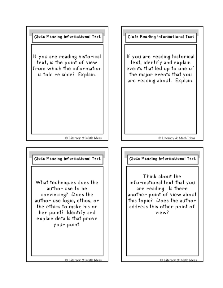 Common Core Close Reading Informational Text Task Cards