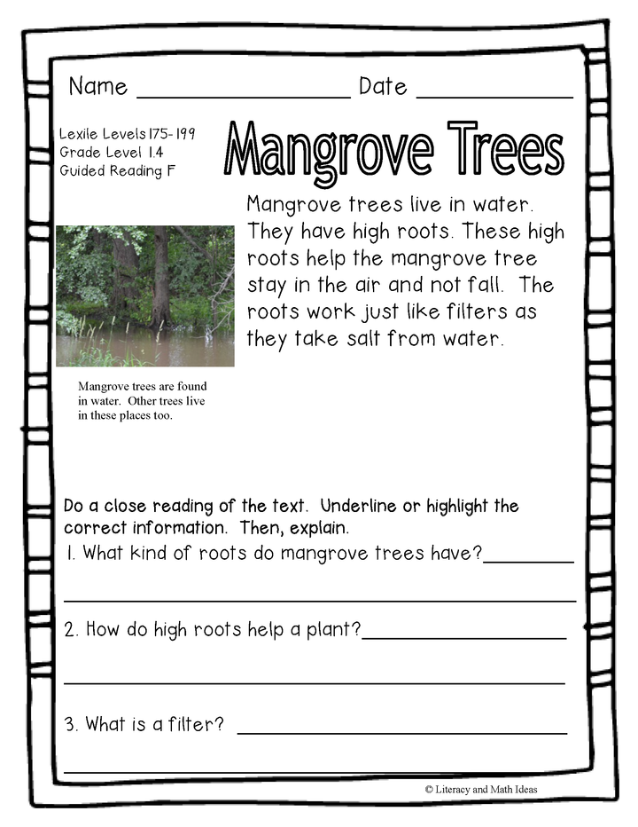 (Plants) Leveled Passages Guided Reading Levels F,G,H (Lexiles 175-299)