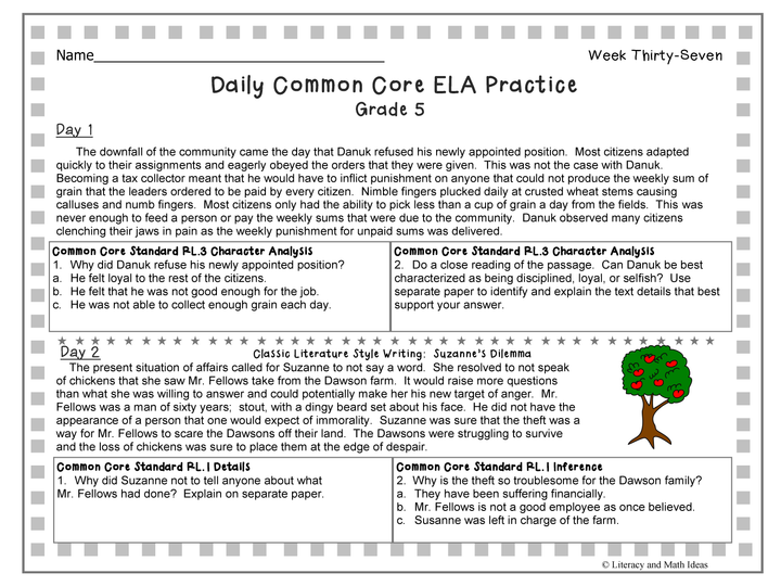 Grade 5 Daily Common Core Reading Practice Weeks 36-40