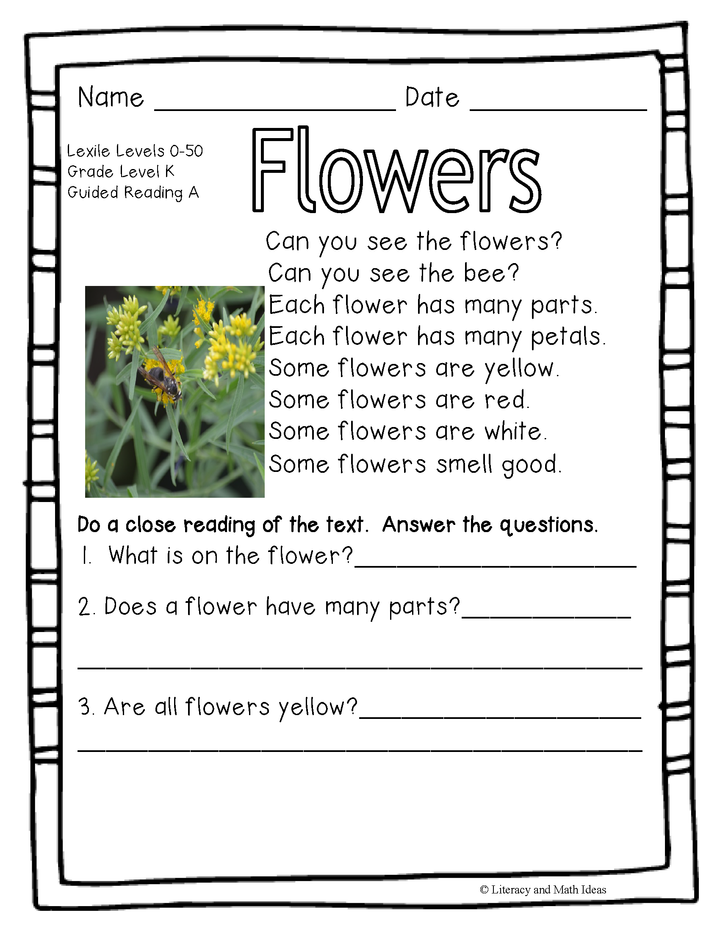 (Plants) Leveled Passages Guided Reading Levels A,B,C,D,E (Lexiles 0-150)
