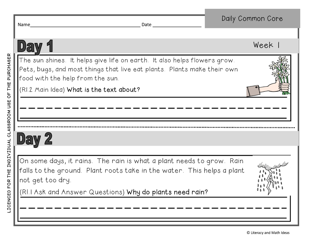 Daily Common Core Grade 1 (Weeks 1-5)