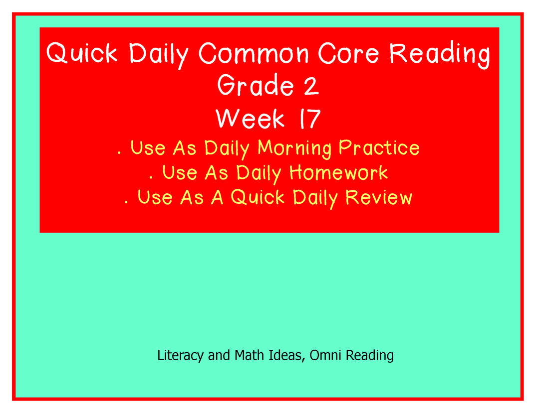 Grade 2 Daily Common Core Reading Practice Week 18