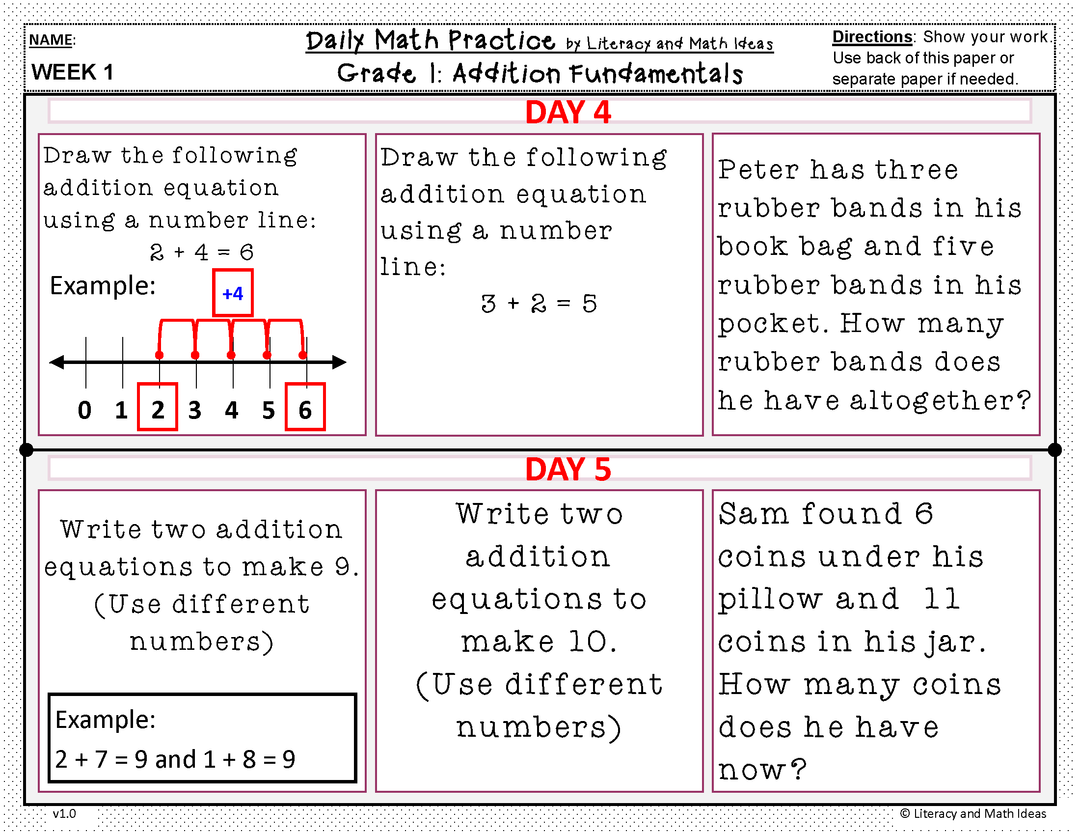 Daily Math Practice (Grade 1) September