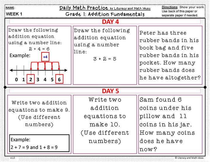 Daily Math Practice (Grade 1) September