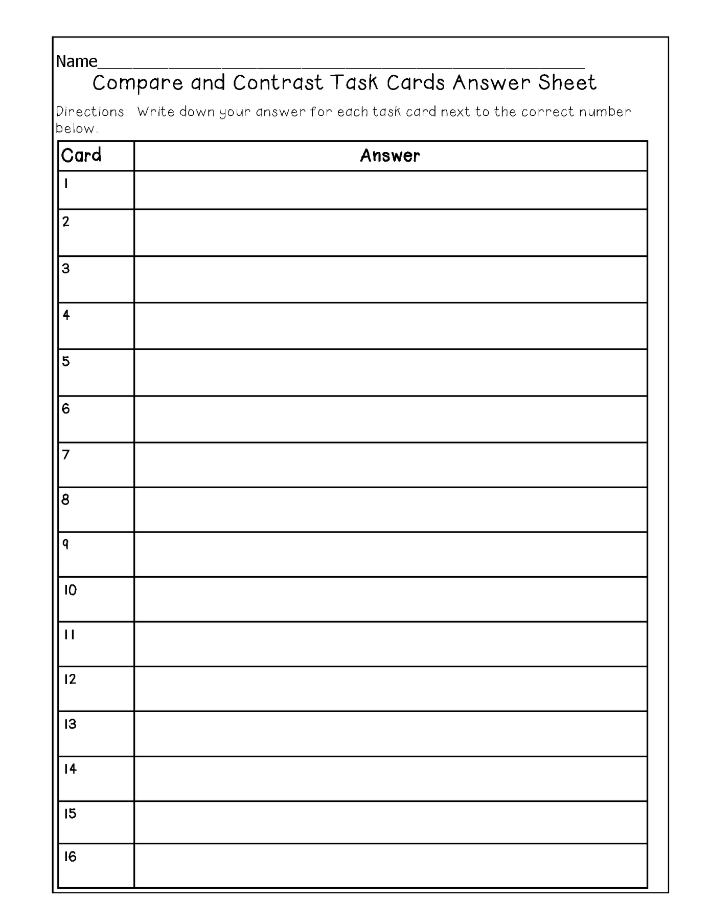 Compare and Contrast Task Cards – Literacy and Math Ideas