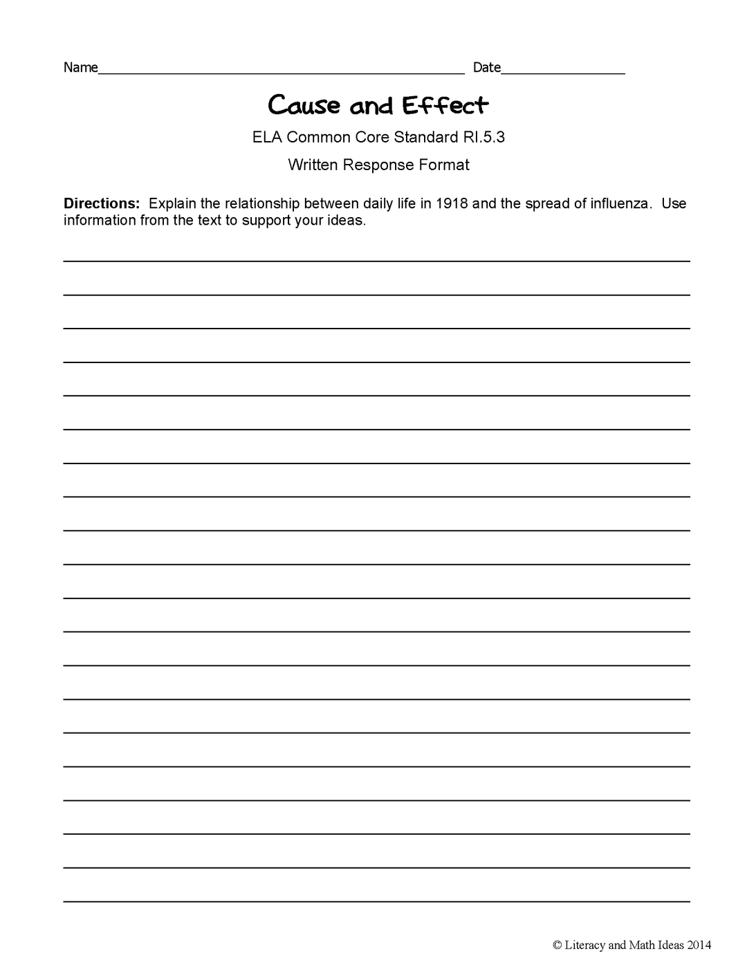 Grade 5 Common Core Assessments: Cause and Effect RI.5.3