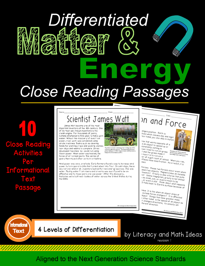 Matter and Energy Close Reading Passages Differentiated (Grades 4-7)