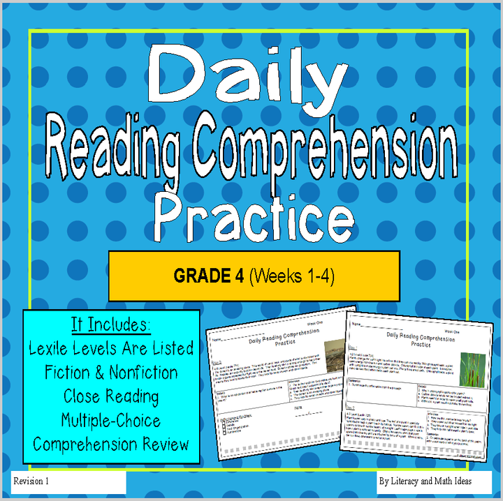 Grade 4 Daily Reading Comprehension Weeks 1-4 (Lexiles 721-774)