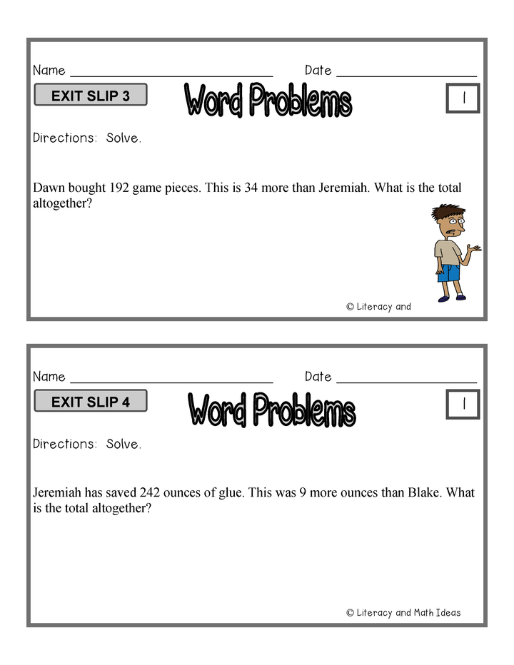 Word Problems: Differentiated Exit Slips {3 Levels of Instruction}