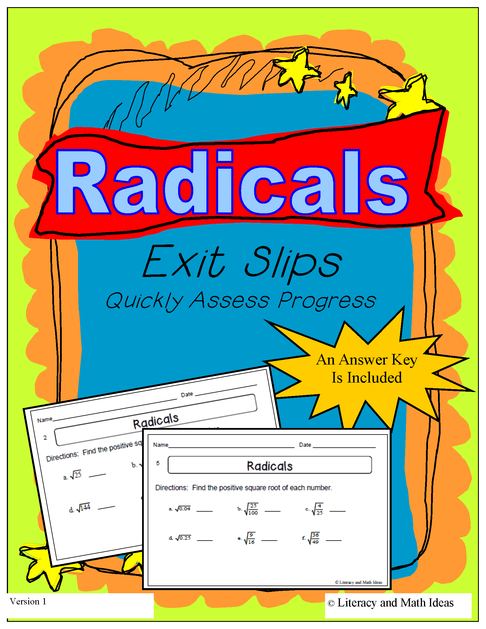 Quick Square Root Radicals Exit Slips (Quick Square Roots Review) – Literacy and Math Ideas