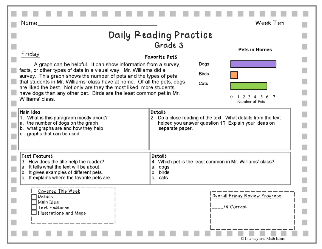 Grade 3 Daily Reading Practice (Weeks 1-10)