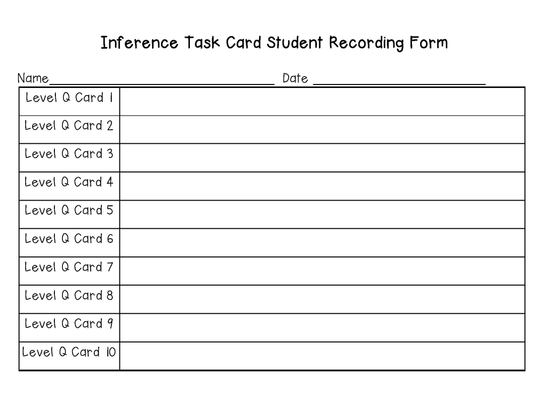Inference Task Cards For Each Lexile/Guided Reading Level (Levels Q & R)
