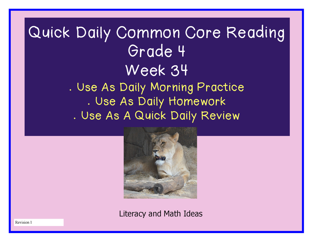 Grade 4 Daily Common Core Reading Practice Week 34