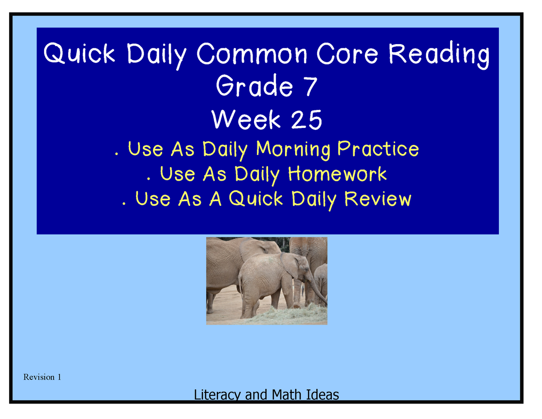 Grade 7 Daily Common Core Reading Practice Week 25