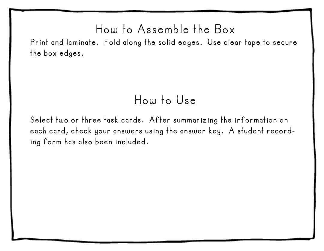 Free Summarizing Task Cards (Printable Box Included)